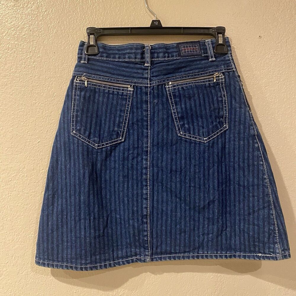 Vintage 80s Punky Denim Skirt Women’s 3 Small Hickory Laser Railroad Striped - Picture 5 of 7